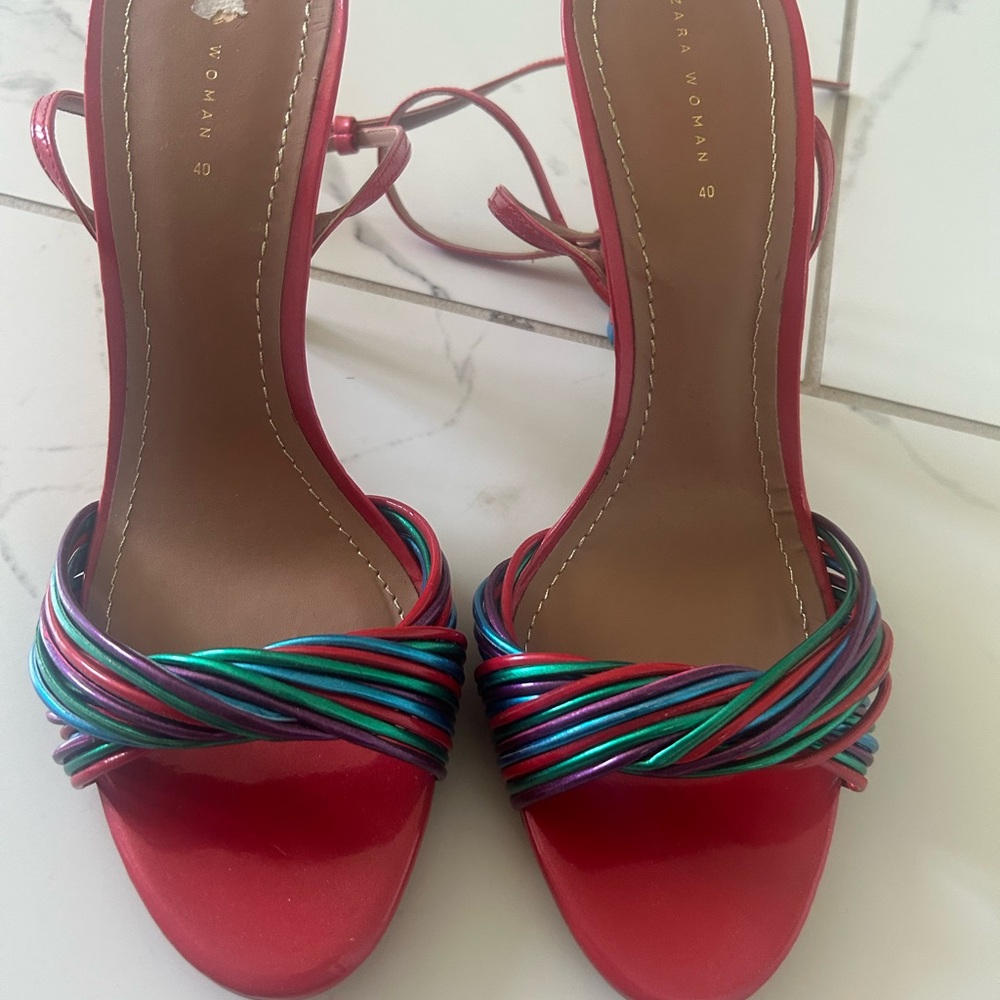 Zara Red and Multicolor Strappy Heels